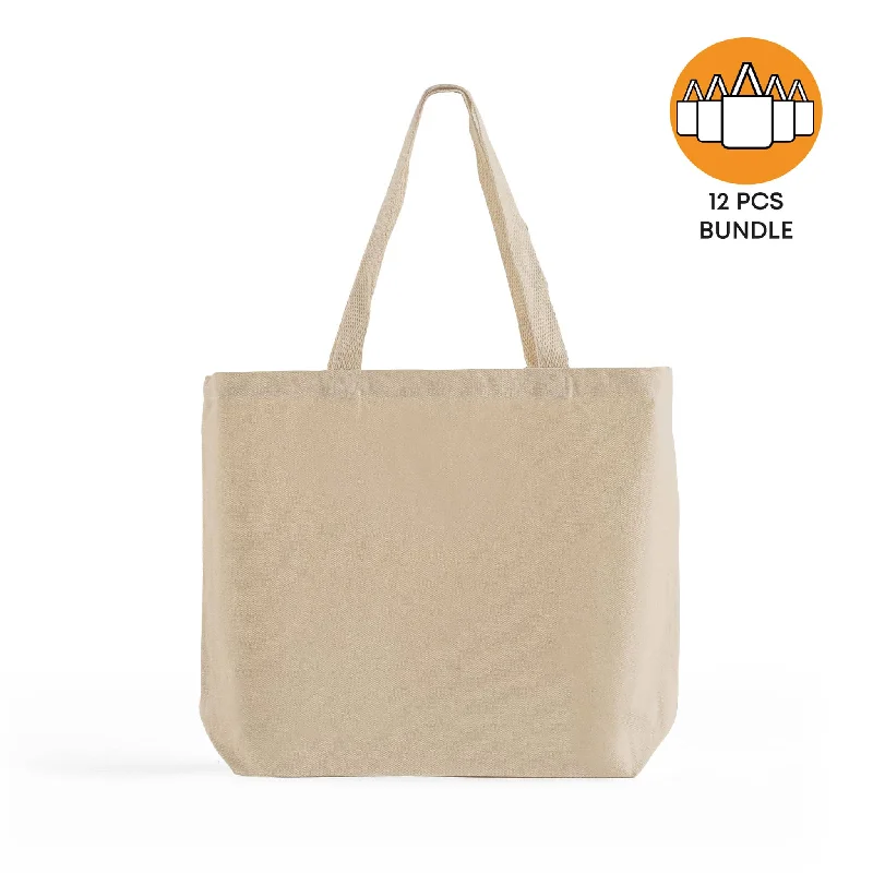 Contemporary Casual Deals 12 ct Med/Large Canvas Bulk Tote Bag with Long Handles - By Dozen Statement Bags At Unbelievable Discounts – Shop Today