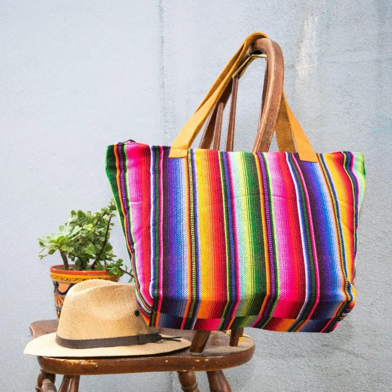 Seasonal Clearance Bags For Summer, Winter, Etc. Hacienda Stripe Sustainable Computer Overnight Tote - Guatemala Designer Bags At Low Prices