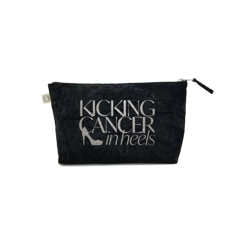 Hot Brand Discounts Kicking Cancer in Heels Clutch Bag- Silver Glitter on Black Crushed Velvet The Best Handbag Offers Are Here
