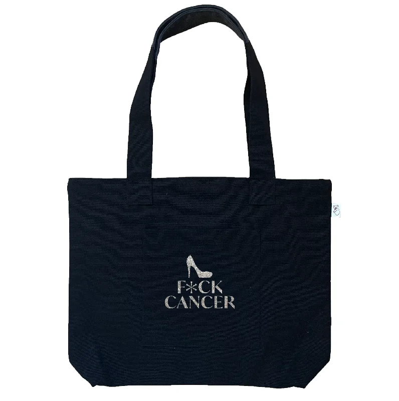 Flash Sales F*CK CANCER Midi Everything Bag- Silver Glitter on Black Best Handbag Sale Of The Season
