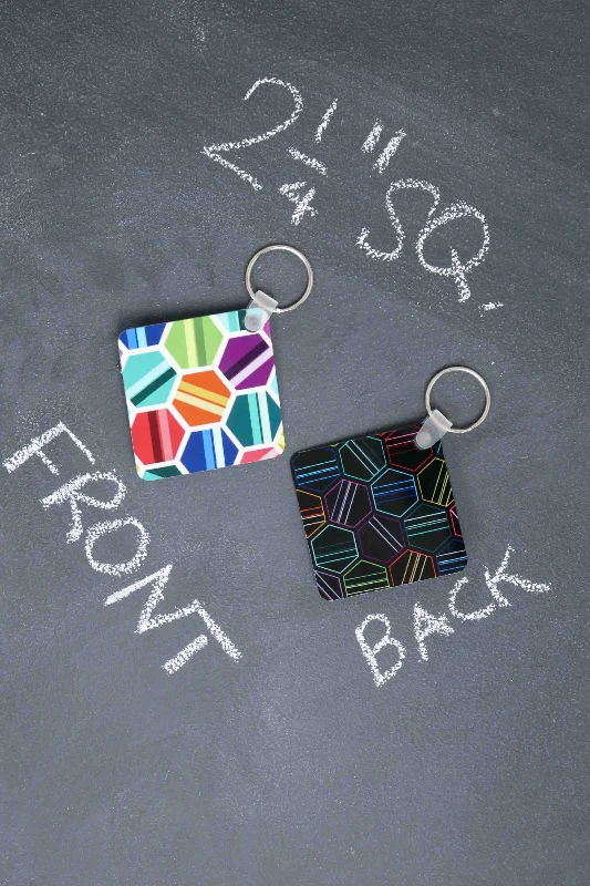 Exclusive Fashion Deals Double Sided Metal Keychain in Hexagonal Hues Affordable Luxury With Top-Quality Handbags