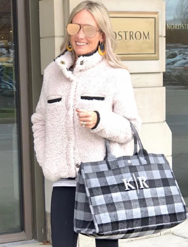 Minimalist Fashion Sale East West Bag: Grey Flannel Plaid Split Letter Monogram Fashionable Handbags At Must-Have Prices