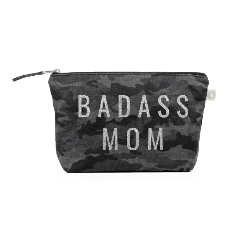 Stylish Savings BADASS MOM Makeup Bag- Black Camo with Silver Glitter Exclusive Discounts On Stylish Handbags