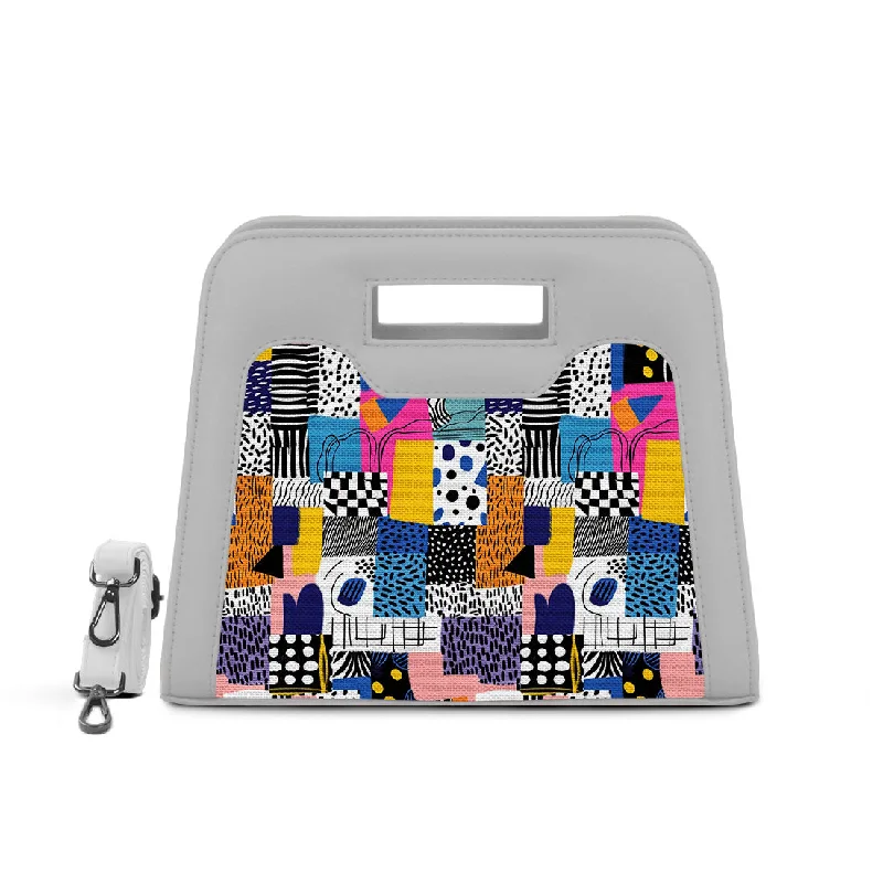 Luxury Bags On Sale White Chic Peek Handbag Graphic Shapes Premium Bags At Special Prices