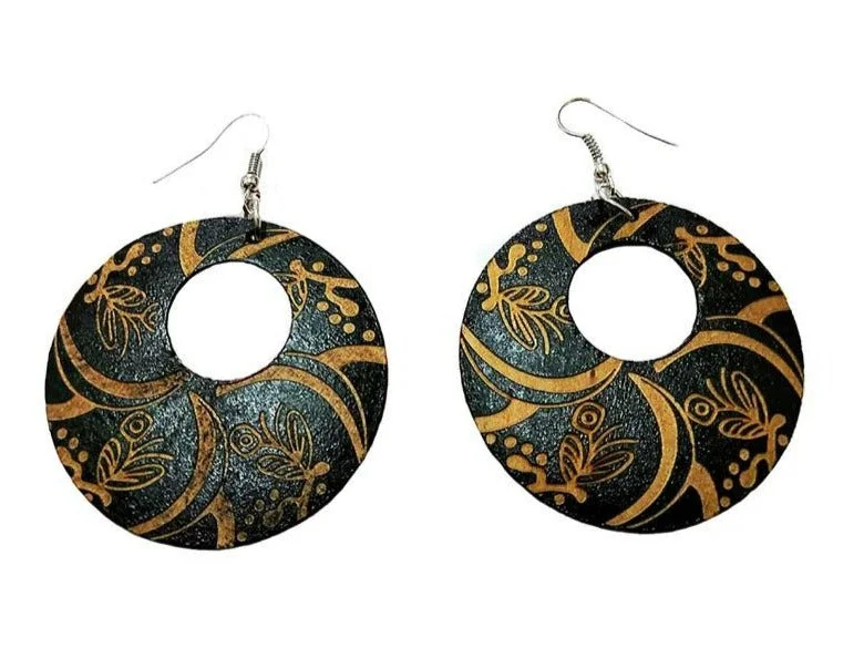 Limited Time Special Offer African Handmade Wood Boho Earrings - Black/Flowers Timeless Bags, Flash Sale