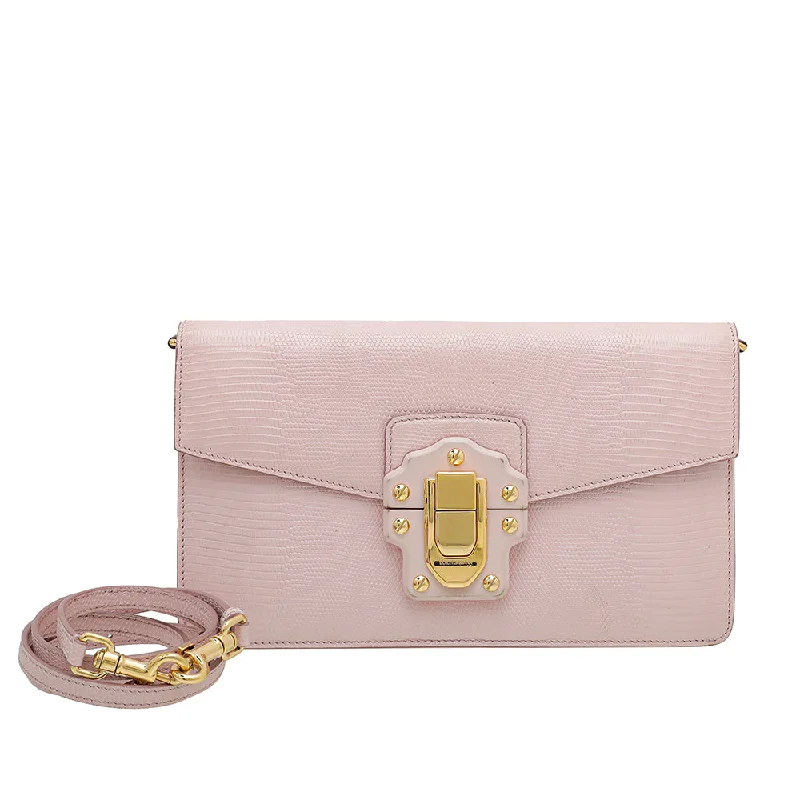 Break Fashion Norms Dolce & Gabbana Pink Lizard Embossed Lucia Crossbody Bag Trendy Purses With Limited-Time Offers