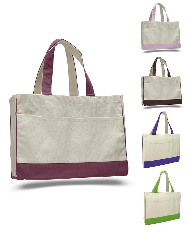 Relaxed Style 12 ct Cotton Canvas Tote Bag with Inside Zipper Pocket - By Dozen - Alternative Colors Upgrade Your Look With Fashionable Bags