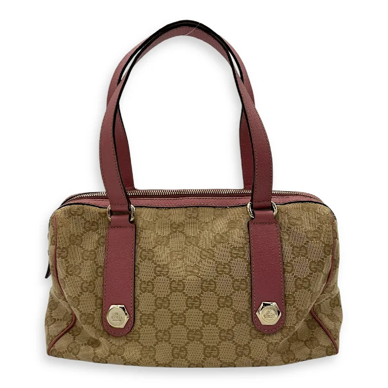 Quick Grab Deals GG Boston Beige Shoulder Bag in Canvas, Gold hardware Premium Handbags At Budget-Friendly Prices
