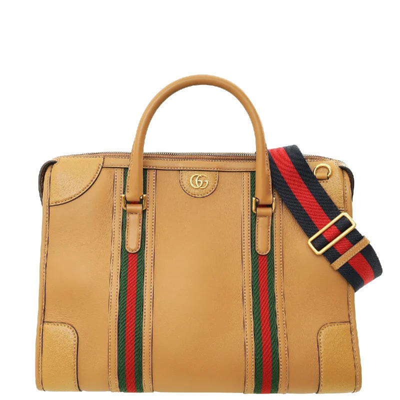 Ends Soon Gucci Brown Tan Bauletto Duffle Large Bag High-Fashion Handbags At Reduced Costs