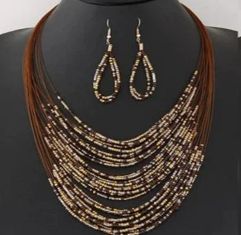 Bold Fashionistas Multi Layer Beaded Necklace Set - Brown Best Deals On Premium And Casual Bags – Act Fast