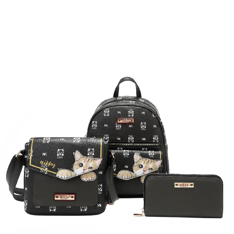 NIKKY FINDS MEOW 3 PIECE SET (BACKPACK, CROSSBODY, WALLET)