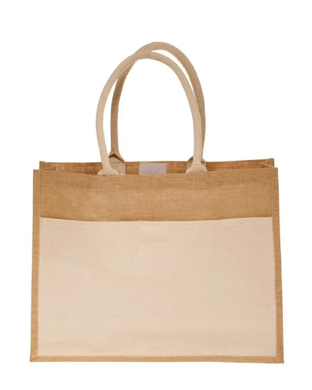 Jute Tote Bags with Canvas Front Pocket - TJ314