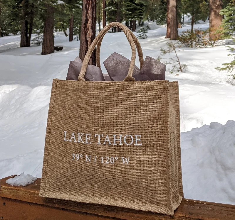 Lake Tahoe Coordinates Jute Tote