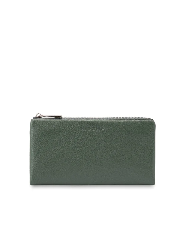 Mocha Esther Leather Long Wallet - Pine