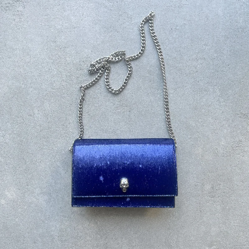 Skull Mini Bag Electric Blue Fibre Statement Handbags At Unbeatable Discounts