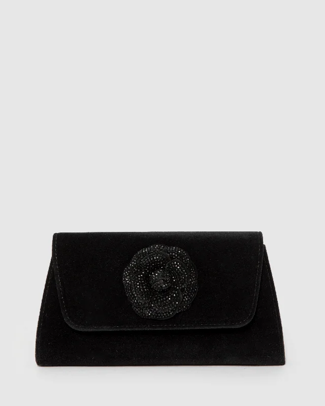 Black Leaha Rose Evening Clutch Bag Statement Handbags At Unbeatable Discounts