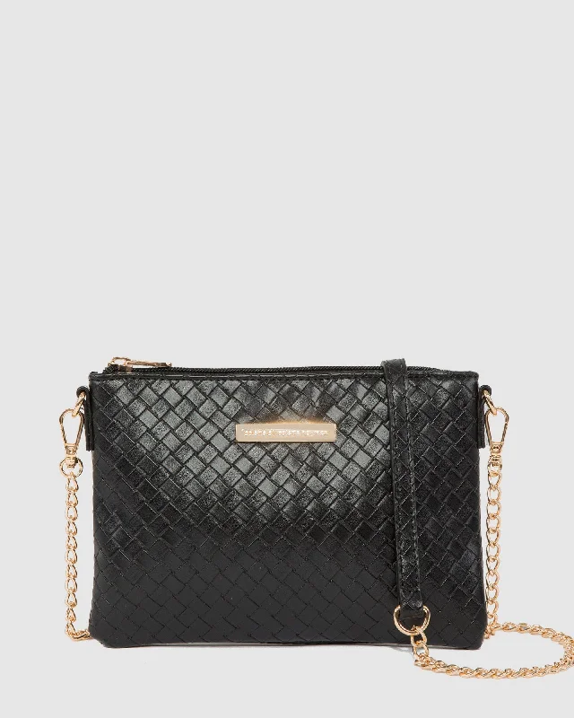 Black Weave Peta Wristlet Clutch Bag Stylish And Durable Handbags At Great Value