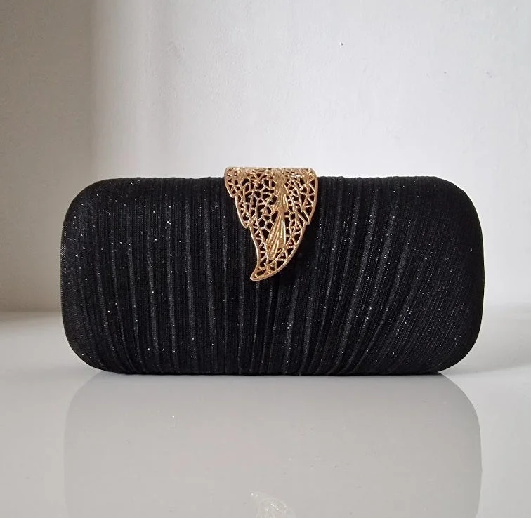 Sparkly Gold Leaf Shimmery Black Clutch Everyday Handbags At Wallet-Friendly Prices