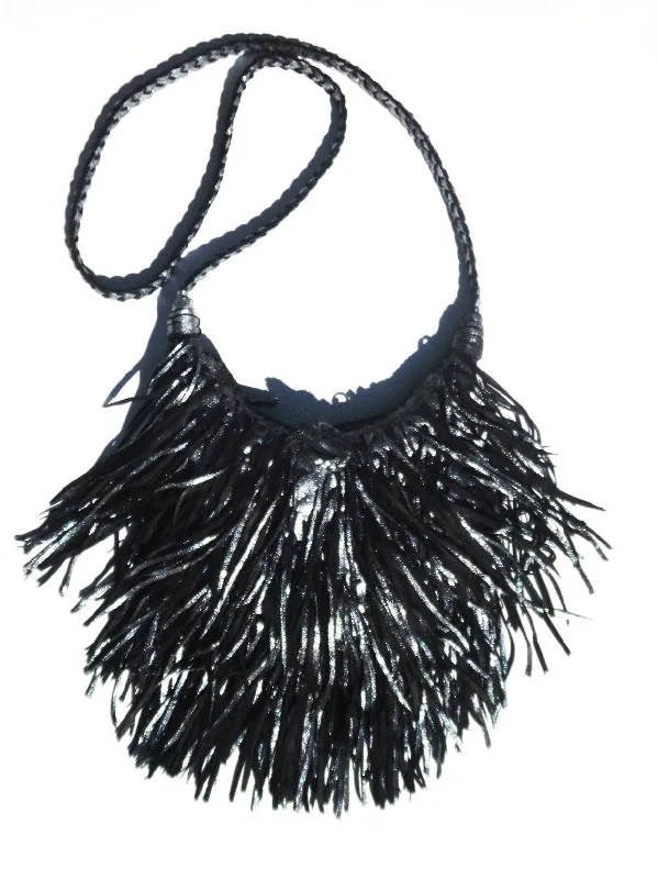 El Fleco Crossbody Fringe Bag Antique Silver