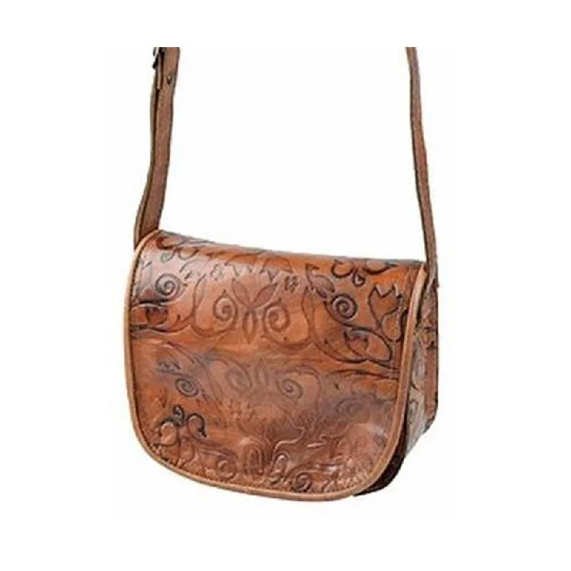 Embossed Brown Leather Crossbody Bag | Brown