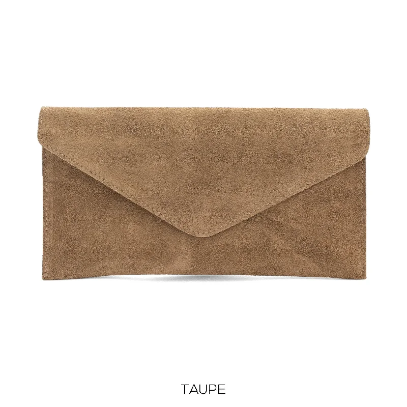 Taupe Suede Envelope Clutch Bag Luxury Meets Affordability – Shop Stunning Bags Now