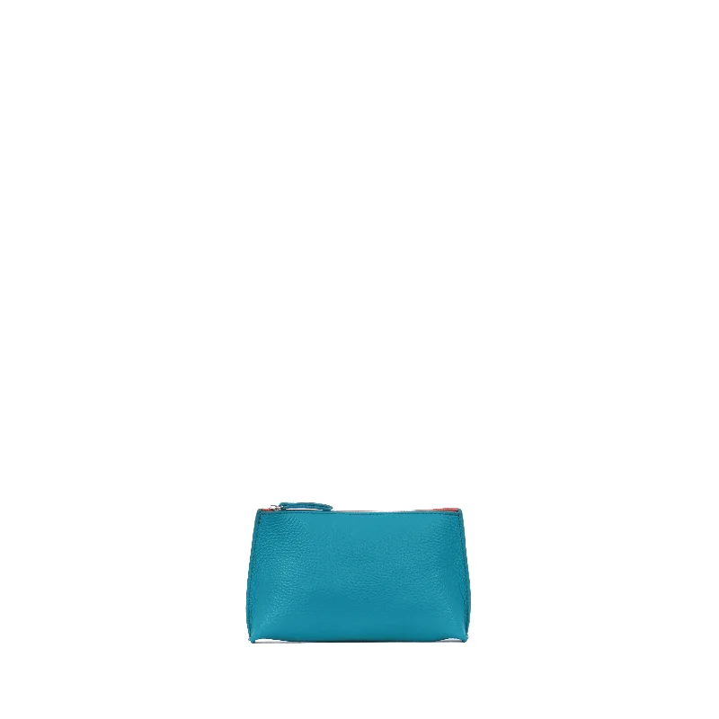 LIPSTICK POUCH CARIBBEAN BLUE PEBBLED CALF