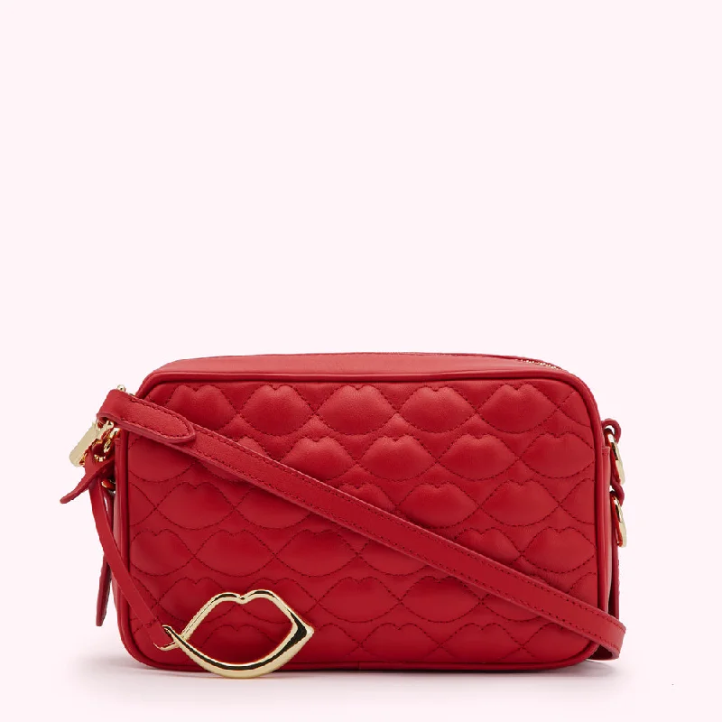 LULU RED SMALL QUILTED LIP LEATHER ASHLEY CROSSBODY BAG