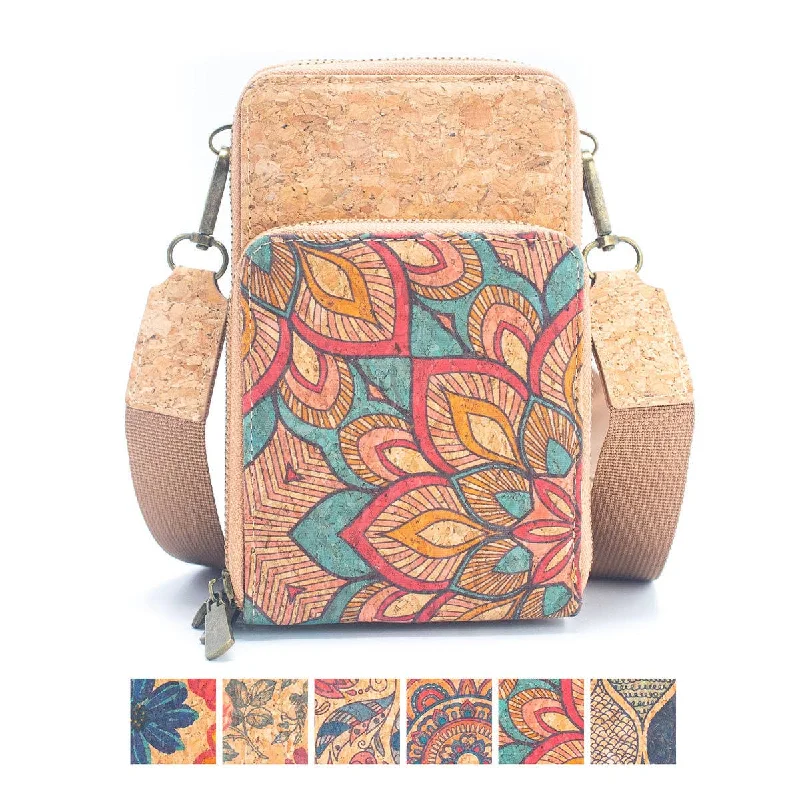 Natural Cork Women's Crossbody Phone Bag with Triple Zipper BAG-2241