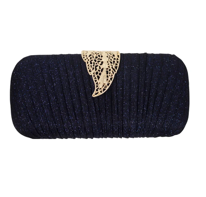 Sparkly Gold Leaf Shimmery Navy Blue Clutch Elegant Totes At Limited-Time Prices