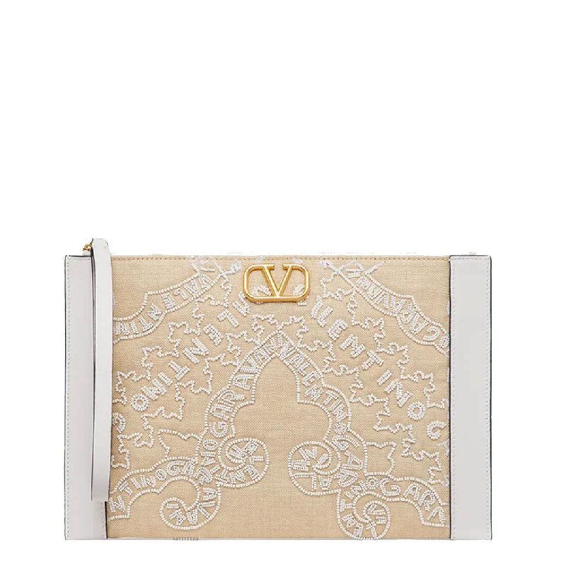 VLOGO Beaded Linen Wristlet, Natural Premium Bags, Special Prices