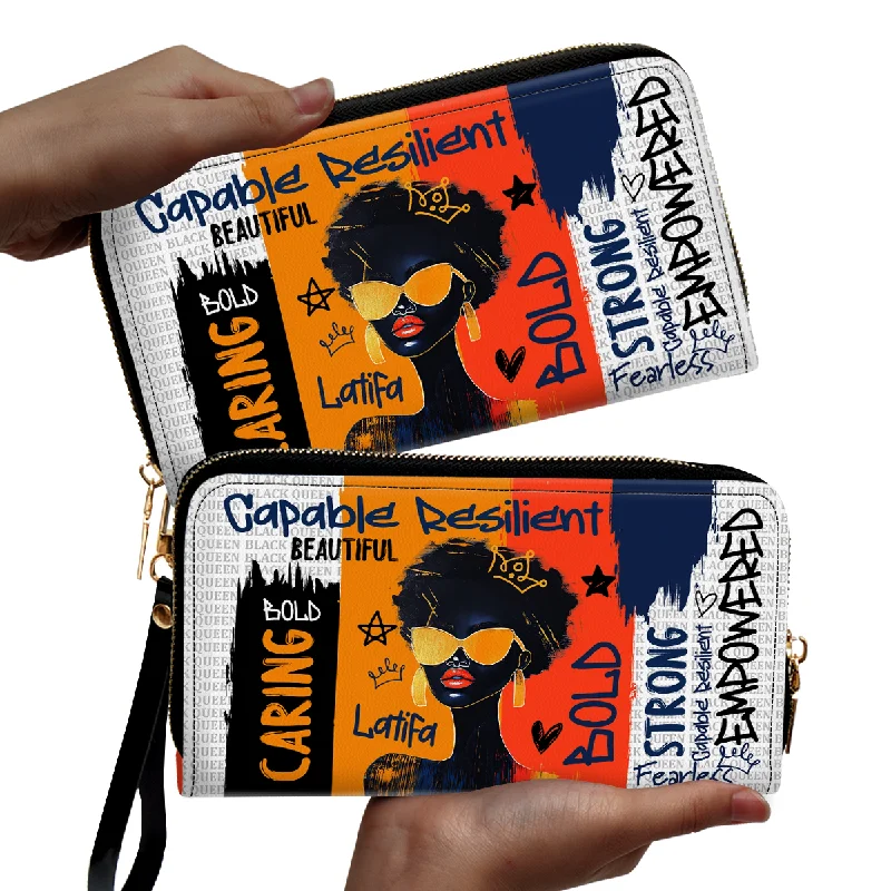 Black Queen Graffiti Style - Personalized Leather Clutch Purse SBCPLM2400L