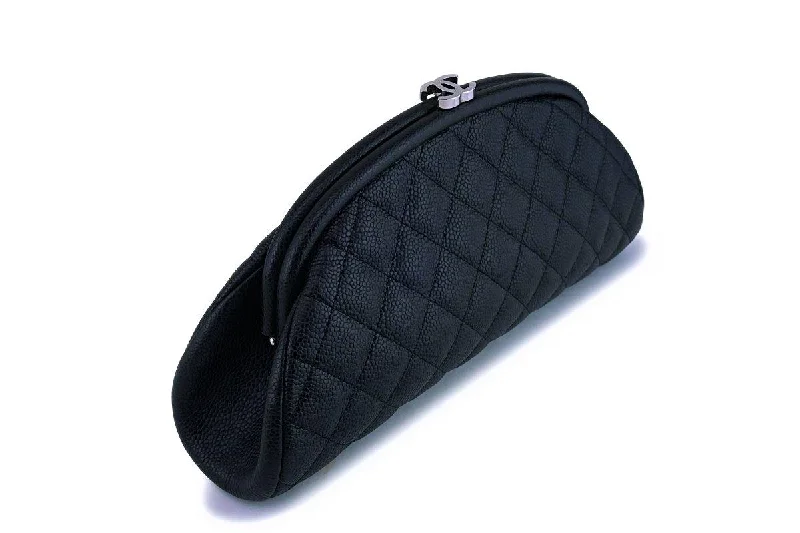 Chanel Black Caviar Timeless Quilted Kisslock Clutch Bag