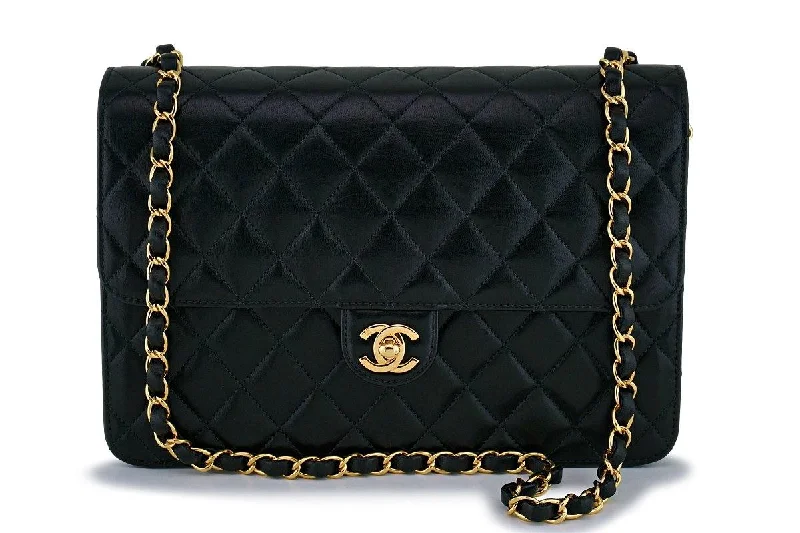 Chanel Vintage Black Timeless Classic Flap Clutch Shoulder Bag 24k GHW