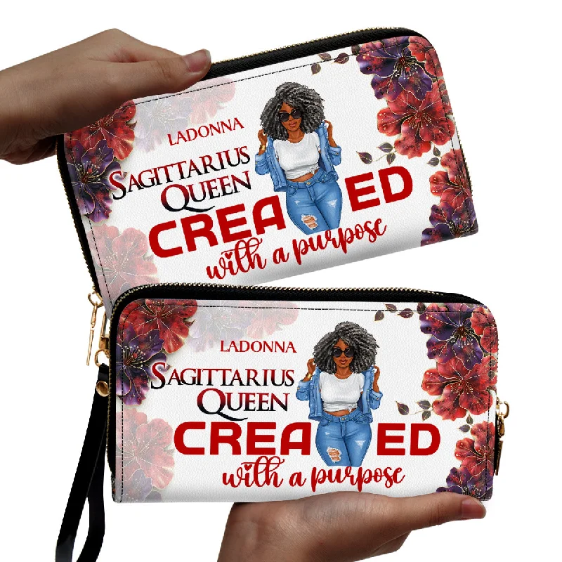 Horoscope Queen Created With A Purpose - Personalized Leather Clutch Purse