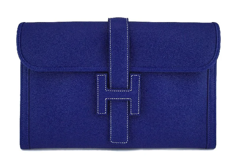 New 2017 Hermes 29cm Electric Blue Jige Clutch Bag NIB