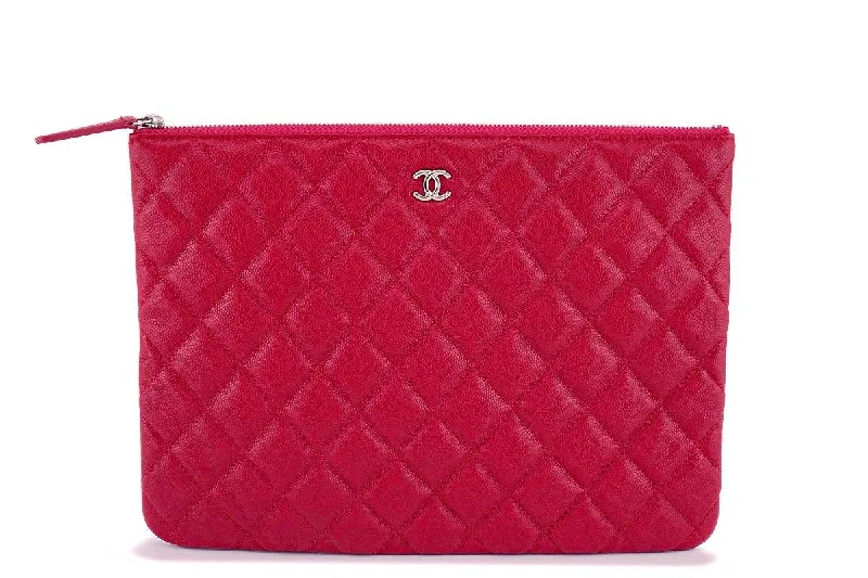 NIB 18B Chanel "Dark Pink" Caviar Red O Case Clutch Pouch Bag SHW