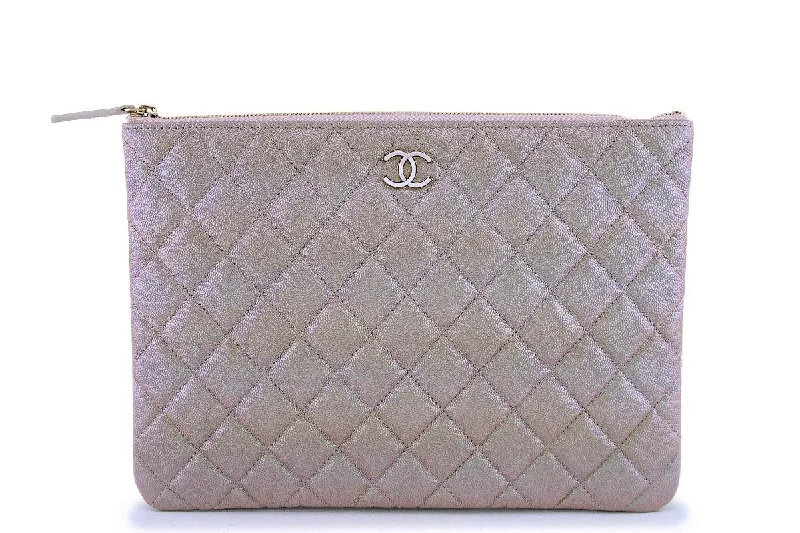 NIB 19S Chanel Iridescent Beige Pearly CC Medium O Case Clutch Bag Timeless Bags, Flash Sale