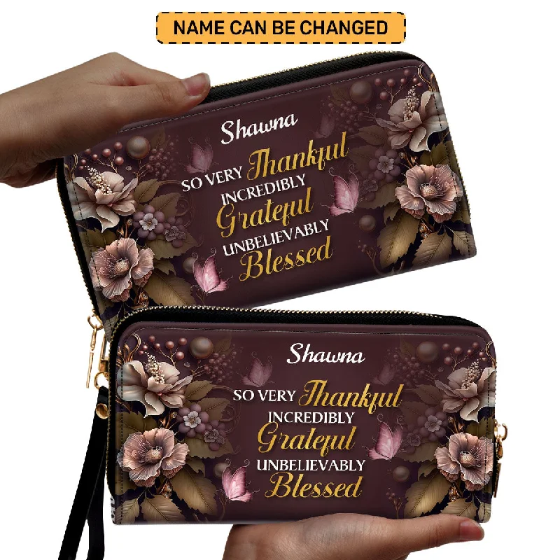 So Very Thankful - Personalized Leather Clutch Purse STB30