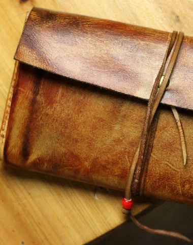 Handmade men vintage rustic simple envelope Stitched leather long wallet Clutch for men