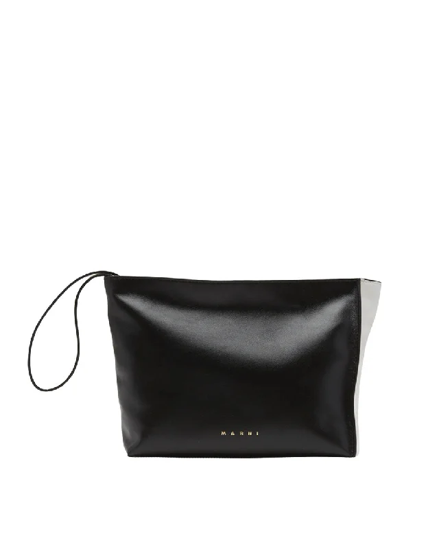 Zip Leather Pochette Clutch in Black Trendy Purses, Limited Offer