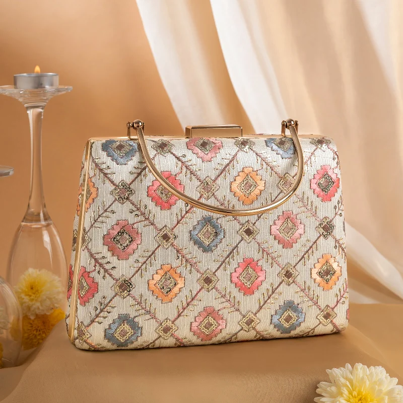 Teejh Sayantani Phulkari Threadwork Clutch Trendy & Timeless Bags, Now On Sale