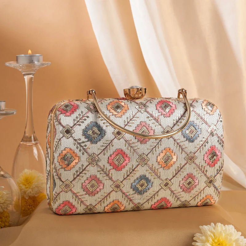 Teejh Sukanya Phulkari Threadwork Clutch Sleek Bags, Perfect Prices